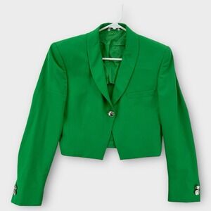 Vintage Gianni Versace Jacket Womens 38 Green Cropped Blazer Wool One Button